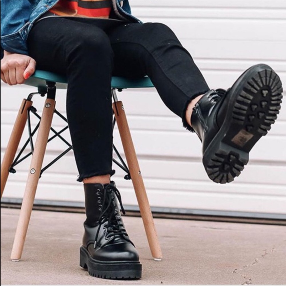 Fall Doll Black Platform Combat Boots - Picture 1 of 9